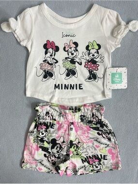 Disney Baby Minnie Two-Piece Set in White, Pink and Neon Green Size 12 Months